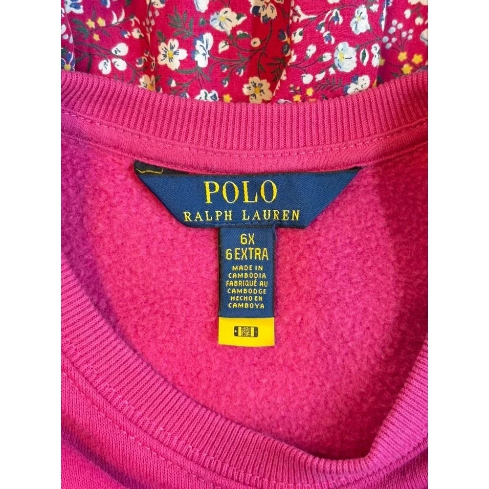 Polo Ralph Lauren Girls 6X Pink Floral Sweatshirt Dress Ruffle Sleeve